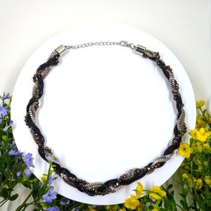 Black Crystal and Chain Braided Style Vintage Y2K Necklace